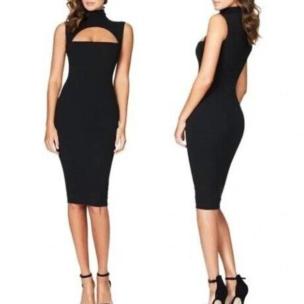 Nookie Manhattan Glam Evening Bodycon Midi Dress LBD Black NWT XS